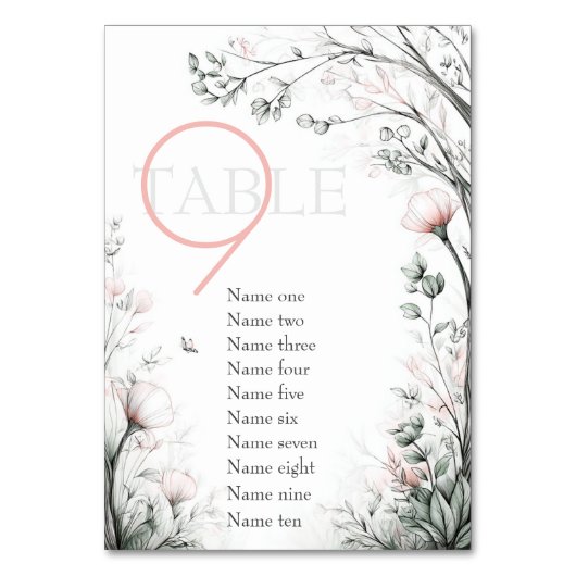 Whimsical Delicate Blush Floral Branch  テーブルナンバー (正面)