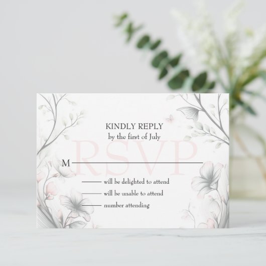 Whimsical Delicate Blush Floral Branch  出欠カード (スタンド正面)