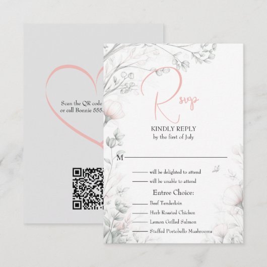 Whimsical Delicate Blush Floral Branch  出欠カード (正面/裏面)