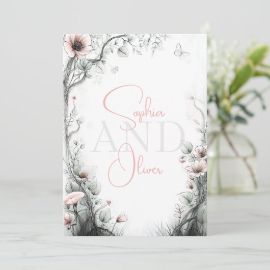 Whimsical Delicate Blush Floral Branch  招待状 (スタンド正面)