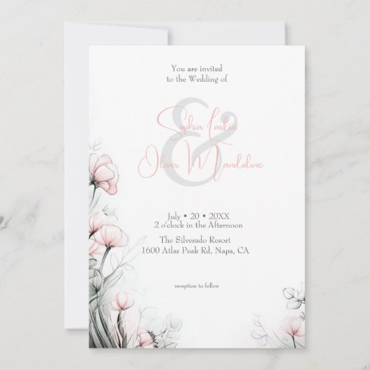 Whimsical Delicate Blush Floral Branch  招待状 (裏面)