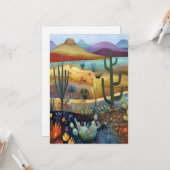 Whimsical Desert Scene Hello Flat カード (正面/裏面インサイチュ)
