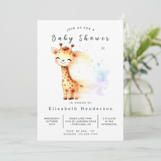 whimsical digital giraffe baby shower 招待状 (スタンド正面)