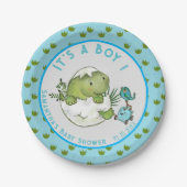 Whimsical Dino Egg Hatch Boy Baby Shower ペーパープレート (正面)