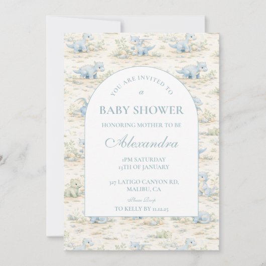 Whimsical Dinosaur Baby Shower 招待状 (正面)