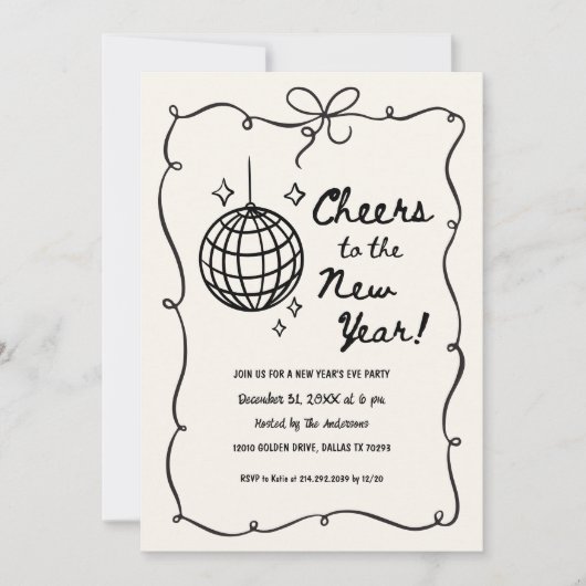 Whimsical Disco Ball New Year's Eve Party 招待状 (正面)