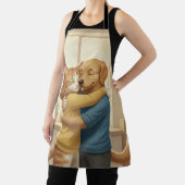 Whimsical Dog and Cat Hug All-Over Print Apron エプロン (インサイチュ)