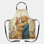 Whimsical Dog and Cat Hug All-Over Print Apron エプロン (正面)