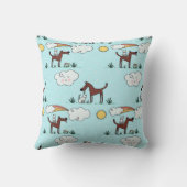 Whimsical Dog and Horse Pattern Throw Pillow - Cut クッション (裏面)