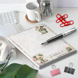 Whimsical Dog Flower Bucket – Pastel Garden Design ノートパッド