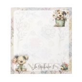 Whimsical Dog Flower Bucket – Pastel Garden Design ノートパッド (正面)