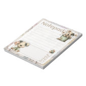 Whimsical Dog Flower Bucket – Pastel Garden Design ノートパッド (回転)