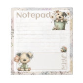 Whimsical Dog Flower Bucket – Pastel Garden Design ノートパッド (正面)