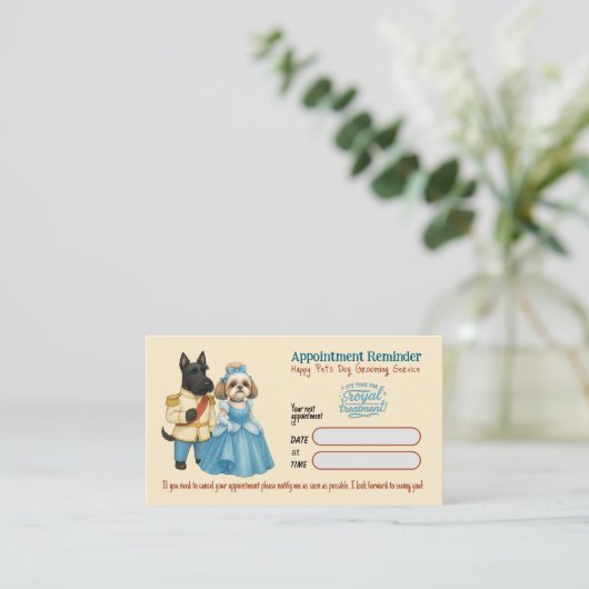Whimsical Dog Grooming Appointment Reminder Card 名刺 (スタンド正面)