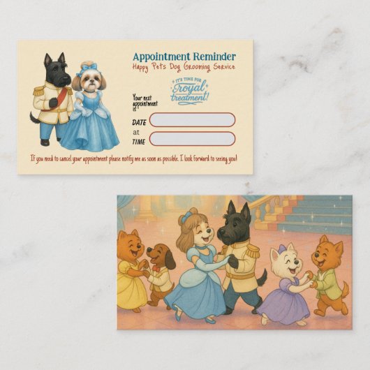 Whimsical  Dog Grooming Appointment Reminder Card 名刺 (正面/裏面)