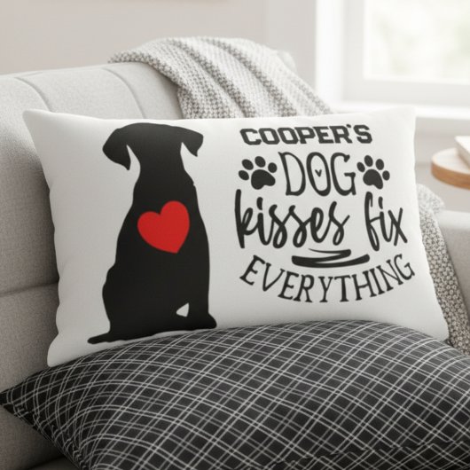 Whimsical Dog Kisses Fix Everything Heart ランバークッション