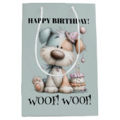 Whimsical Dog Watercolor Birthday ミディアムペーパーバッグ (正面)