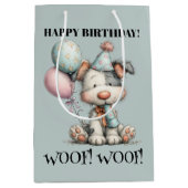 Whimsical Dog Watercolor Birthday ミディアムペーパーバッグ (正面)