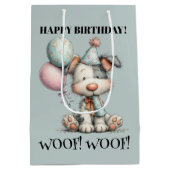 Whimsical Dog Watercolor Birthday ミディアムペーパーバッグ (裏面)