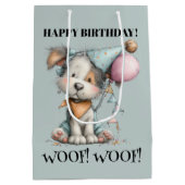 Whimsical Dog Watercolor Birthday ミディアムペーパーバッグ (裏面)