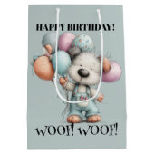 Whimsical Dog Watercolor Birthday ミディアムペーパーバッグ (裏面)