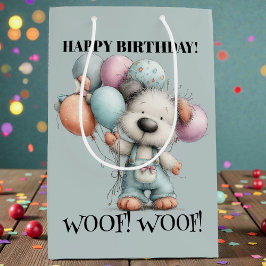 Whimsical Dog Watercolor Birthday ミディアムペーパーバッグ