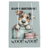 Whimsical Dog Watercolor Birthday ミディアムペーパーバッグ (裏面)