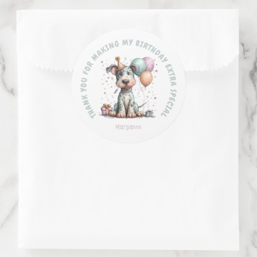 Whimsical Dog Watercolor Birthday ラウンドシール (バッグ)