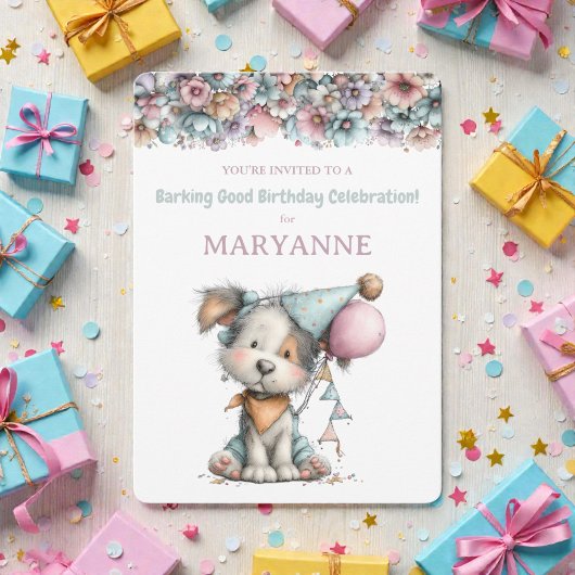 Whimsical Dog Watercolor Birthday Invitation 招待状