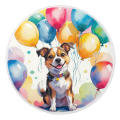 Whimsical Dog with Pastel Balloons Watercolor セラミックノブ (正面)