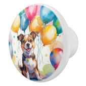 Whimsical Dog with Pastel Balloons Watercolor セラミックノブ (右)