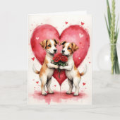 Whimsical Dogs Valentine Hearts and Red Roses カード (正面)