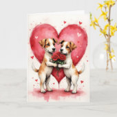 Whimsical Dogs Valentine Hearts and Red Roses カード (黄色い花)
