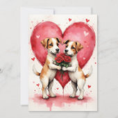 Whimsical Dogs Valentine Hearts and Red Roses カード (正面)
