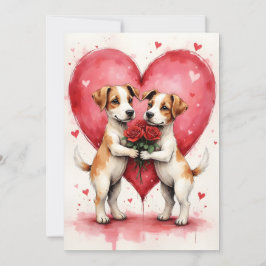 Whimsical Dogs Valentine Hearts and Red Roses カード