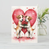 Whimsical Dogs Valentine Hearts and Red Roses カード (スタンド正面)