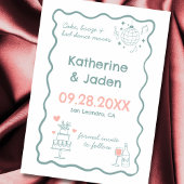 whimsical doodle ブルー Save The Date カード