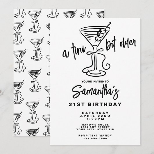 Whimsical Doodle A Tini Bit Older 21st Birthday 招待状 (正面/裏面)