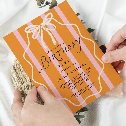 Whimsical Doodle Bow Stripes Simple Minimal 招待状