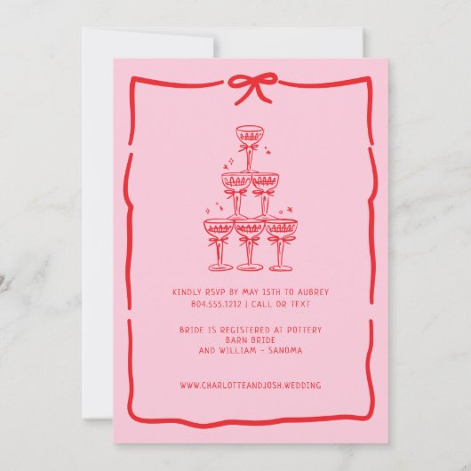Whimsical Doodle Brunch with the Bride Red Pink  招待状 (裏面)