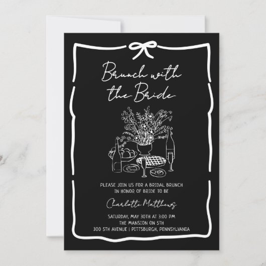 Whimsical Doodle Brunch with the Bride Red Pink  I 招待状 (正面)