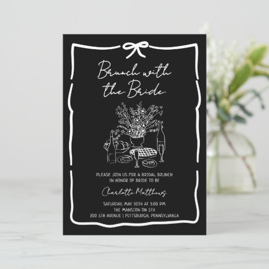 Whimsical Doodle Brunch with the Bride Red Pink  I 招待状 (スタンド正面)