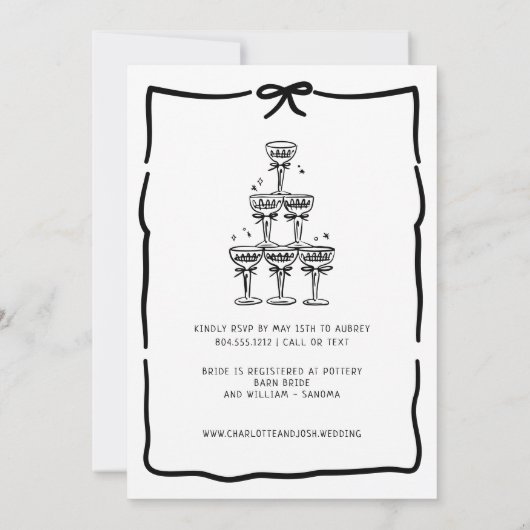 Whimsical Doodle Brunch with the Bride Red Pink I 招待状 (裏面)