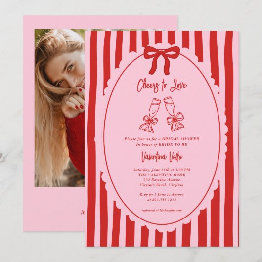 Whimsical Doodle Cheers to Love Bridal Shower  招待状 (正面/裏面)