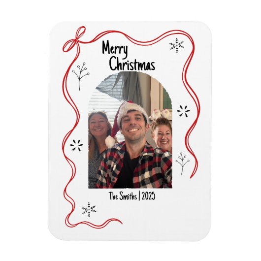 Whimsical Doodle Christmas Card with Photo マグネット (縦)