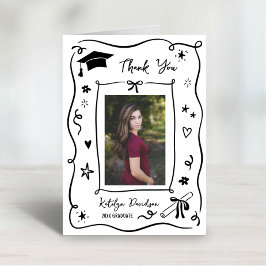 Whimsical Doodle Graduation Photo Frame サンキューカード