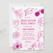 Whimsical Doodle Graduation Pool Party  招待状 (正面)