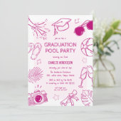 Whimsical Doodle Graduation Pool Party  招待状 (スタンド正面)