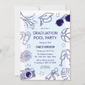 Whimsical Doodle Graduation Pool Party 招待状 (正面)
