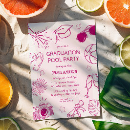 Whimsical Doodle Graduation Pool Party 招待状